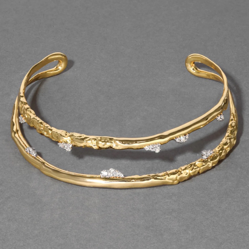 Alexis Bittar Brut Gold Crystal Thorned Open Collar